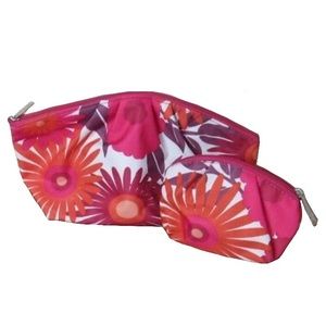 NEW Pink And Orange Floral Makeup Bag Set
